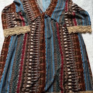 Bohemian Striped Dress with Lace Trim